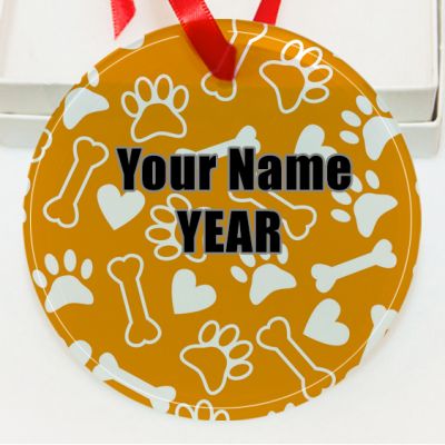 Personalized Pattern Orange dog paw and print bone  GLASS Ornament  Gift #10