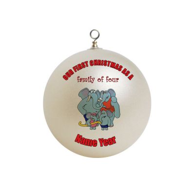 Personalized  Our First Christmas Family of four 4 elephant Christmas Ornament 10