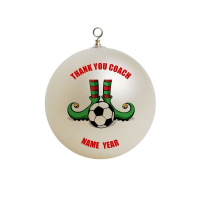 Personalized Thank you Soccer Coach Elf Feet with a soccer ball  Ornament  #10
