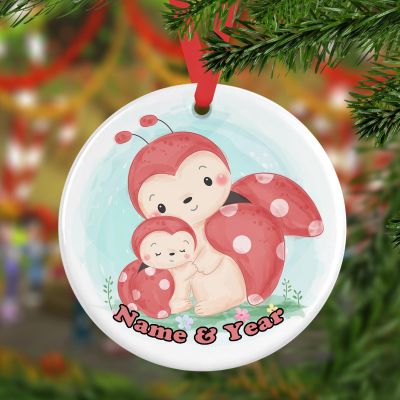 Personalized Round Ceramic Ornament Adorable Watercolor Ladybug Motherhood Watercolor 10