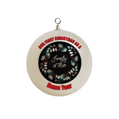 Personalized Our First Christmas as a Family of three floral Christmas Ornament 11