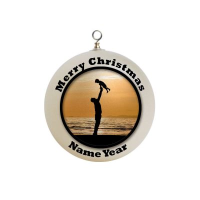 Personalized Father Son Daddy Dad parent child sunset Christmas Ornament 12