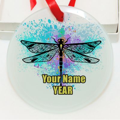 Personalized Pattern paint splash with a dragonfly GLASS Ornament  Gift #13