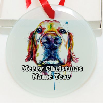 Personalized Painted Watercolor Golden Colorful Dog GLASS Ornament  Gift Dog #14