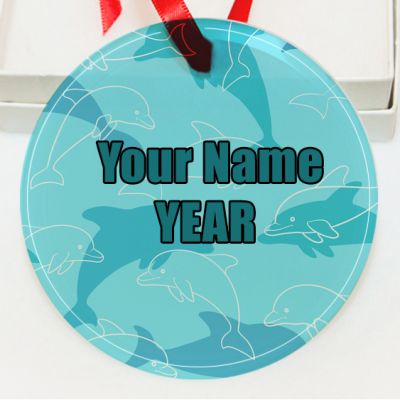 Personalized Pattern Dolphin On Blue GLASS Ornament  Gift #15
