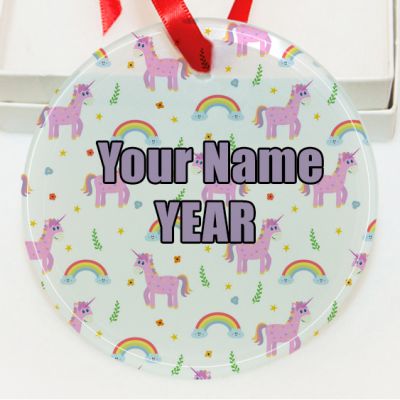 Personalized Pink Unicorn pattern  GLASS Ornament  Gift #16