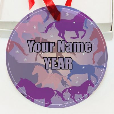 Personalized Multicolor Horses Pattern  GLASS Ornament  Gift #17