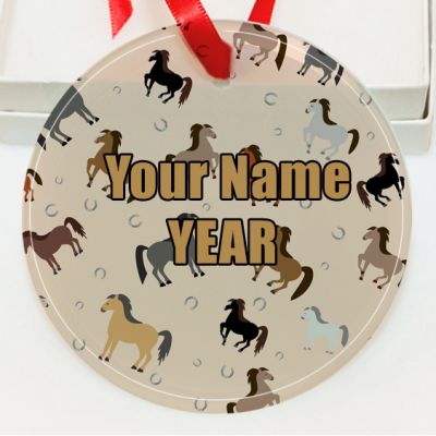 Personalized Horses Tan and Black Pattern  GLASS Ornament  Gift #19