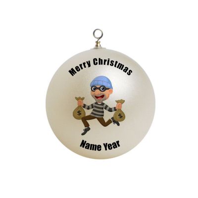 Personalized Robber holding Money bags Ornament  #1