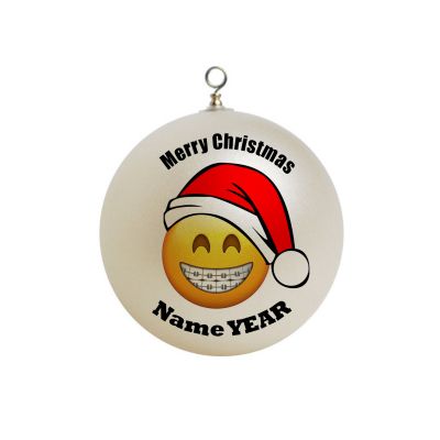 Personalized Emoji with Braces and santa hat Ornament 1