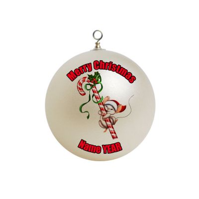 Personalized Candy Cane with a mouse in a christmas hat Ornament 1