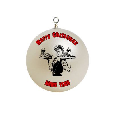 Personalized Retro Waitress Christmas Ornament 1