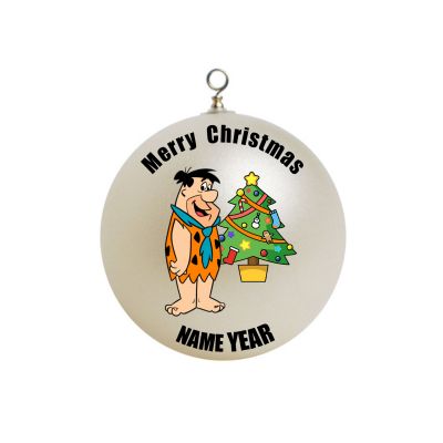 Personalized Fred Flintstones with aChristmas tree Ornament 1
