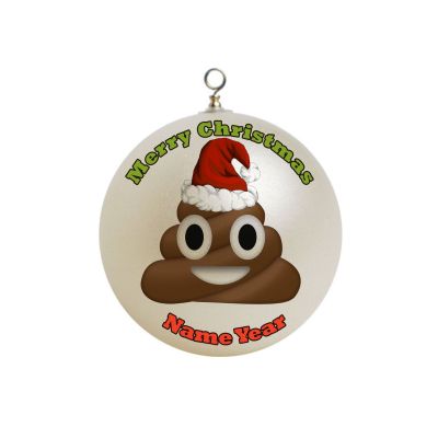 Personalized  Funny Poop Emoji with Christmas Hat Ornament # 1