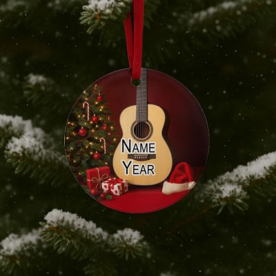 Personalized Christmas Theme Guitar GLASS Ornament  Gift  #1