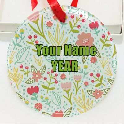 Personalized Floral Pattern Pink, Green, Teal GLASS Ornament  Gift #1