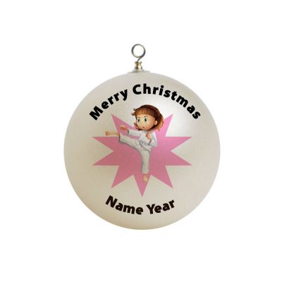 Personalized  tae kwon do Taekwondo Pink star and green eyes Ornament 1