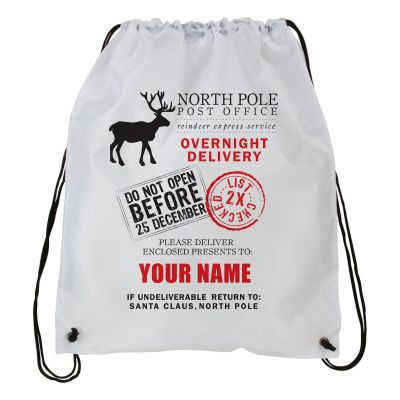 Personalized Santa Sack Draw String  Backpack, White Bag #1~ Add Name