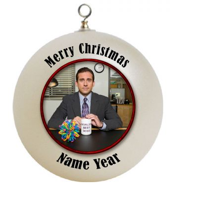 Personalized The Office,  Michael Scott. Worlds Best Boss X-mas Ornament #1