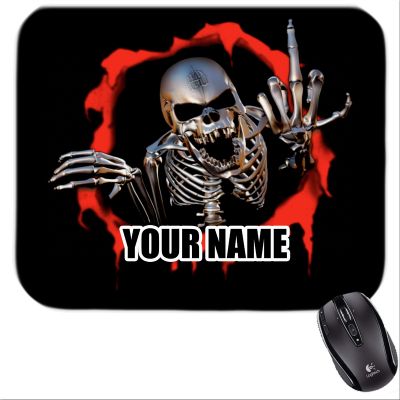 Personalized skull holding middle finger Mousepad #1