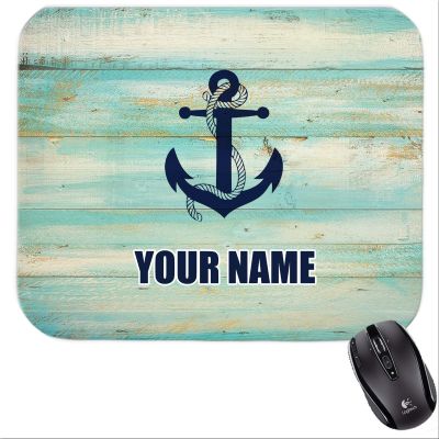 Personalized Blue / Yellow Wood Beach Anchor Mousepad #1