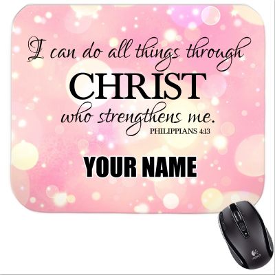 Personalized Philippians 4:13 Sparkle Pink Motivation Motivational Mousepad #1