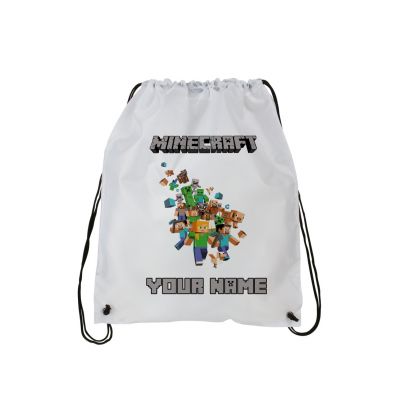 Personalized Minecraft Draw String Back Pack,  Backpack, White Drawstring Bag #1~ Add Name