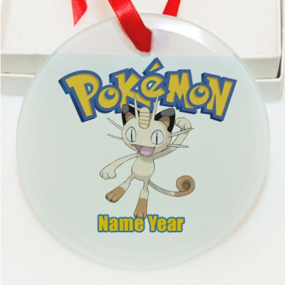 Personalized Pokemon Meowth GLASS Ornament  Gift #1