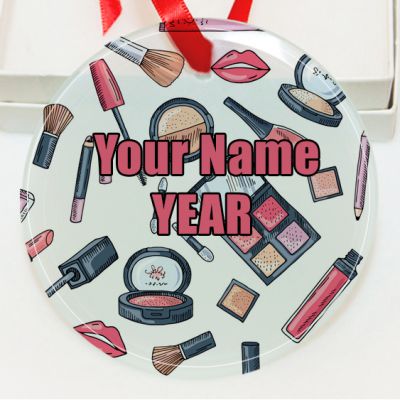 Personalized Girl Makeup Items Pattern  Lips Brush GLASS Ornament  Gift #22