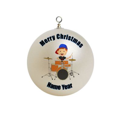 Personalized Drums Drummer Brown hair  boy Christmas Ornament 23