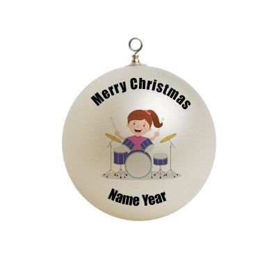 Personalized Drums Drummer Brown hair  girl  Christmas Ornament 25
