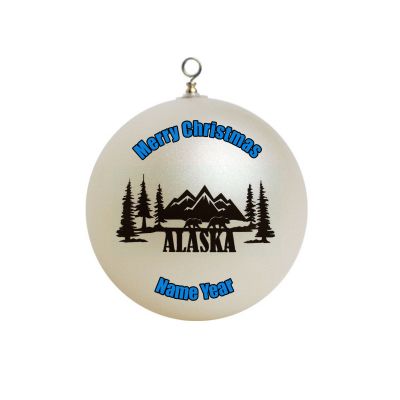 Personalized Alaska Mountain with bears and word Alaska  Ornament 2