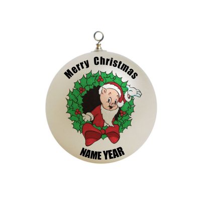 Personalized Porky Pig in a Christmas hat  Ornament 2