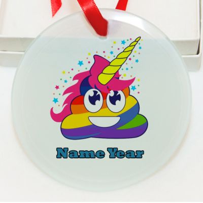 Personalized Poop  Emoji  Unicorm Rainbow GLASS Ornament  Gift #2