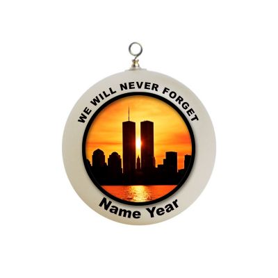 Personalized Sunset Twin Tower World Trade Center 9/11 We Will Never Forger Christmas Ornament  #2