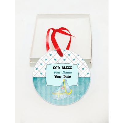 Personalized  God Bless Glass Baptism / Christening Ornament Custom Gift #2 boy