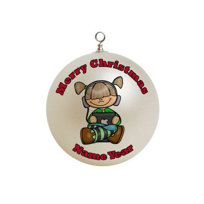 Personalized Girl Holding iPad Listenning to Music Headphones Ornament 2