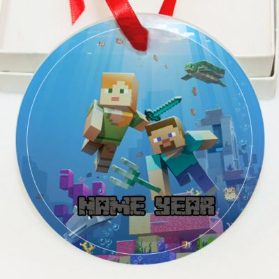 Personalized Minecraft  Underwater GLASS Ornament Custom Gift #2