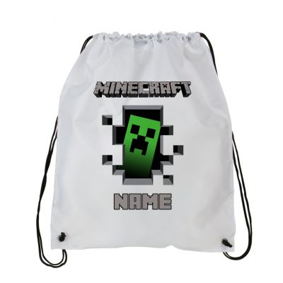Personalized Minecraft Draw String Back Pack,  Backpack, White Drawstring Bag #2~ Add Name
