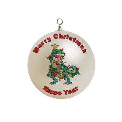 Personalized Dinosaur With Christmas Lights and a Gift Christmas Ornament #2