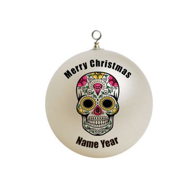 Personalized  Skull With Flowers Christmas Ornament # 3