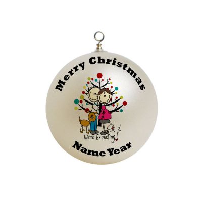 Personalized  We're Expecting Baby Stick Figures Christmas Ornament Custom Gift #3