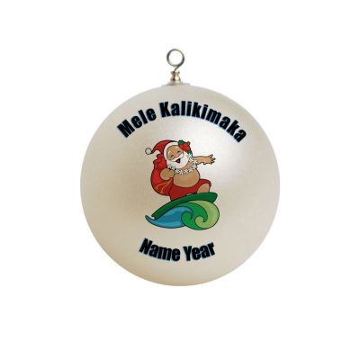 Personalized Mele Kalikimaka santa on the board surfing Hawaii Beach Ornament 3