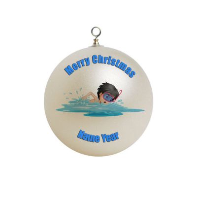 Personalized Boy Swimming  Swimmer Christmas Ornament 3