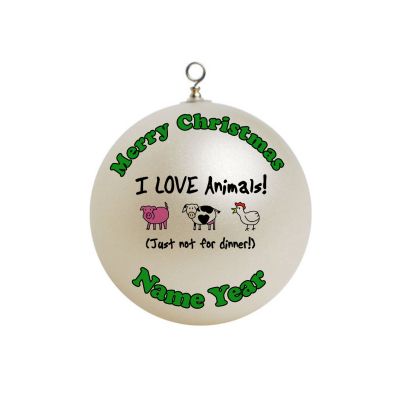 Personalized I love Animals Just not for dinner Vegetarian Ornament 3