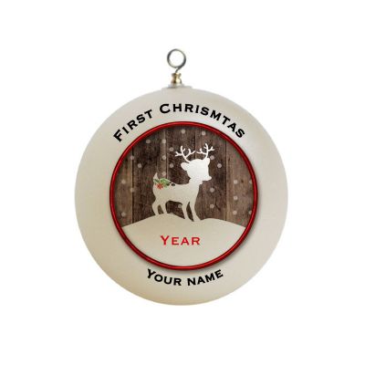 Personalized Baby First 1st Christmas  Fawn Deer Baby Boy with Antlers Christmas Ornament Custom Gift #3