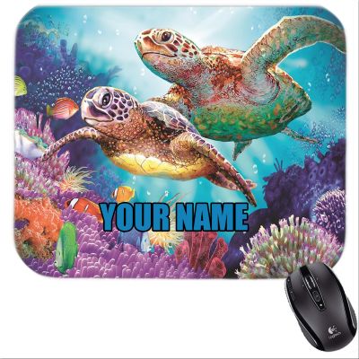 Personalized Two Turtles In water Painting Mousepad #3