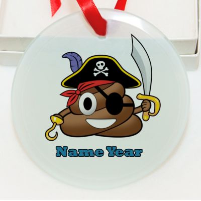 Personalized Poop  Emoji  Pirate  GLASS Ornament  Gift #3