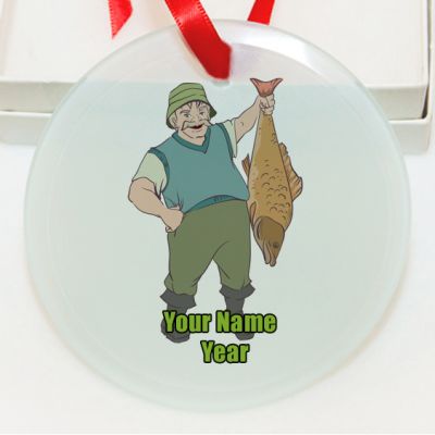 Personalized Fishing Old man Holding a fish GLASS Ornament  Gift #3