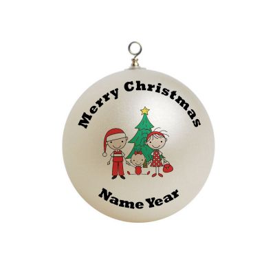 Personalized Family of 3 with baby girl stick figure  Ornament Christmas #4